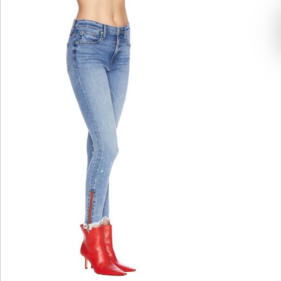 Women's 27 Etienne Marcel Red Zipper Indigo Splatter Skinny Zipper Fly - Picture 2 of 12